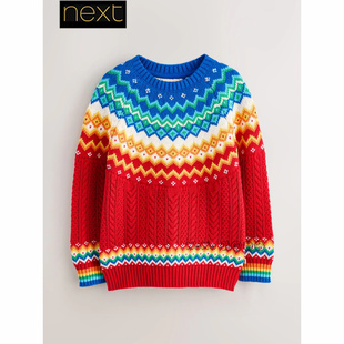 10岁F20 儿童红蓝色新年费尔岛毛衣纯棉1 091 Bird代购 英国Little