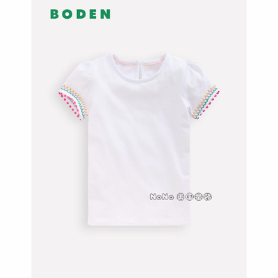 代购英国Mini BODEN正品女童白色刺绣短袖T恤全棉2-14岁新款G5931