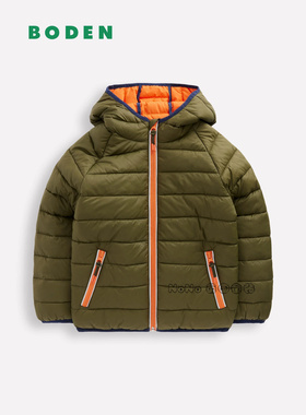 代购英国Mini BODEN男童墨绿色轻薄外套棉服连帽棉衣2-14岁B2810