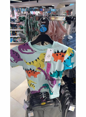 现货英国PRIMARK正品儿童纯棉绿色恐龙彩色动物园短袖T恤纯棉