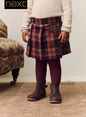 英国Next正品代购女童红色格纹半裙短裤连裤袜休闲新年AM5-979