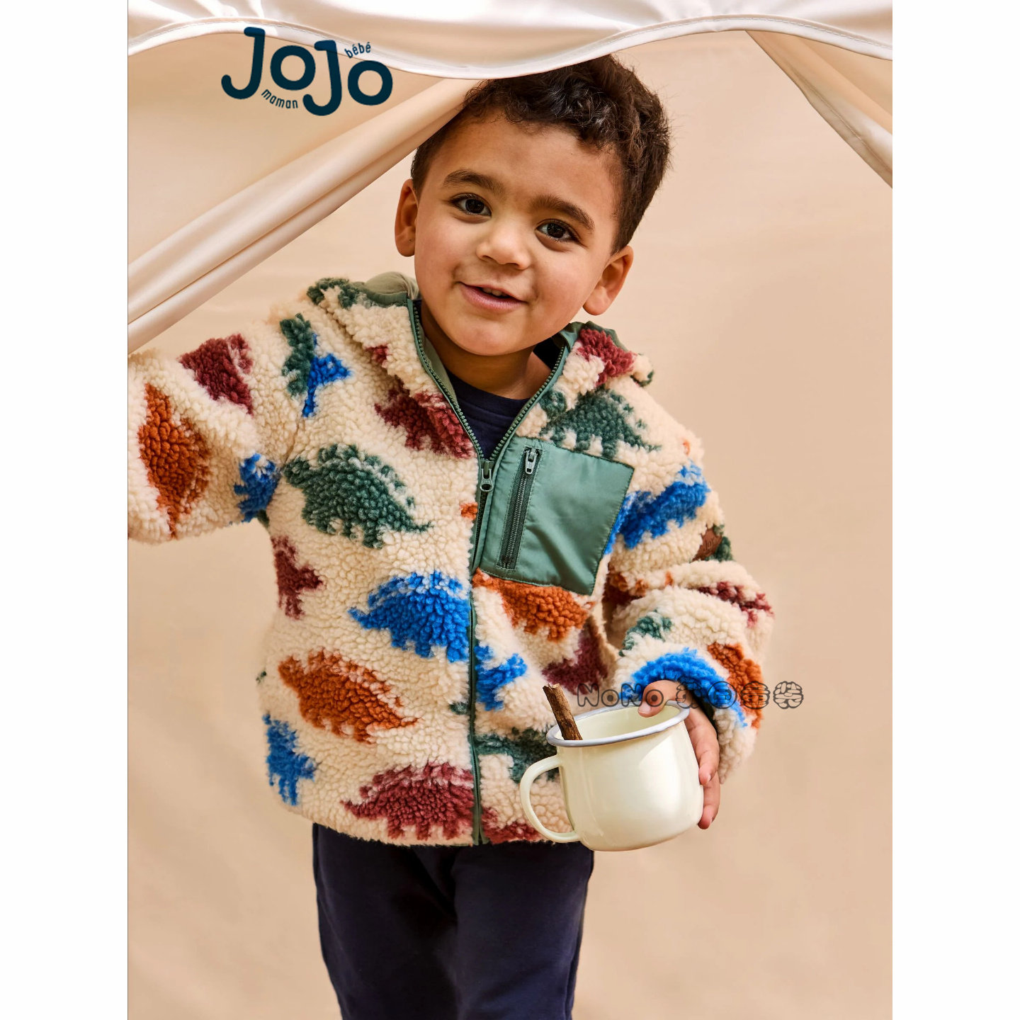 代购英国JoJo Maman Bebe男童恐龙羊羔毛毛棉服外套加厚F49-215