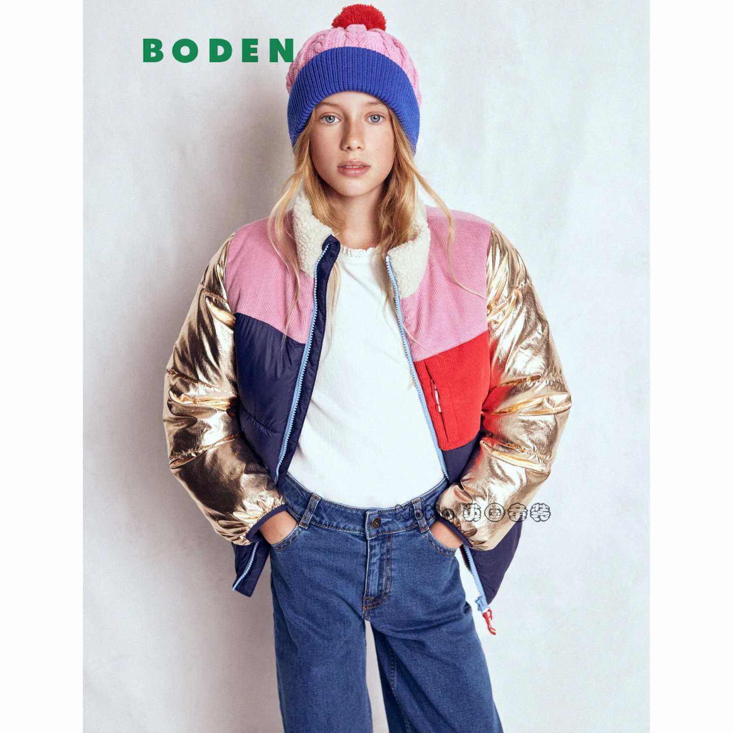 英国Mini BODEN女童粉蓝金红色外套立领棉服加厚棉衣2-14岁G5684