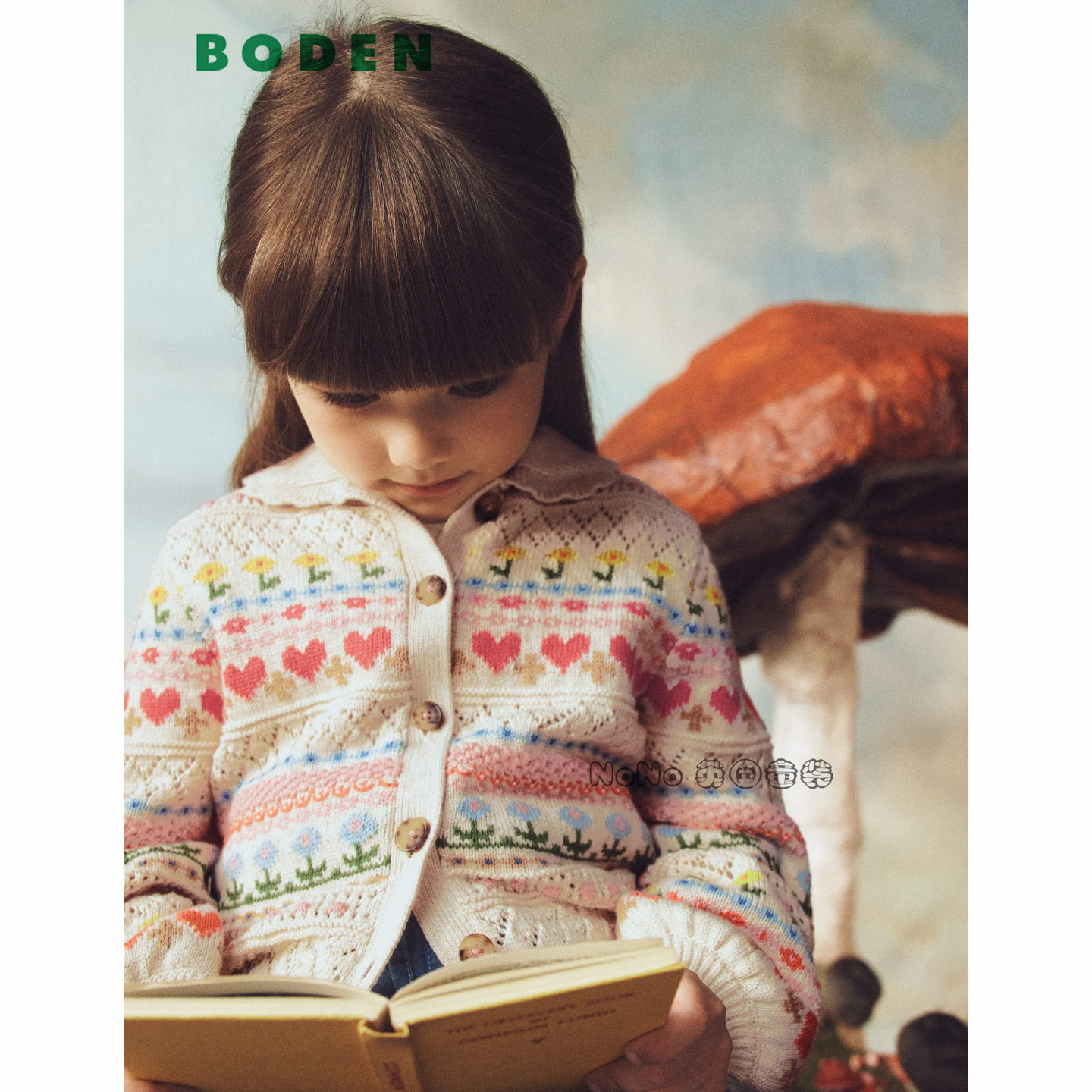 英国Mini BODEN女童爱心花朵毛衣针织开衫纯棉翻领2-12岁G6076
