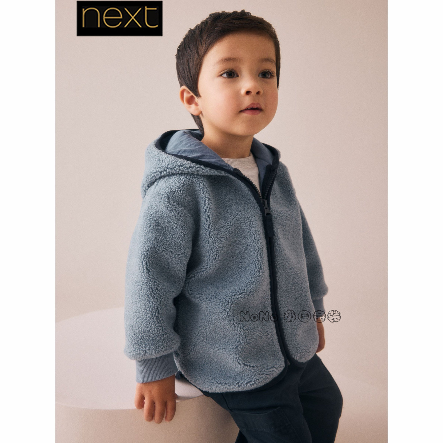 英国Next正品代购男童蓝灰色羊羔毛外套拉链加厚纯棉内衬F60-309