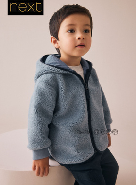 英国Next正品代购男童蓝灰色羊羔毛外套拉链加厚纯棉内衬F60-309