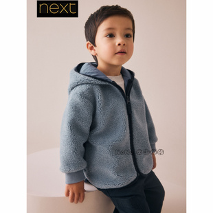 309 男童蓝灰色羊羔毛外套拉链加厚纯棉内衬F60 英国Next正品 代购