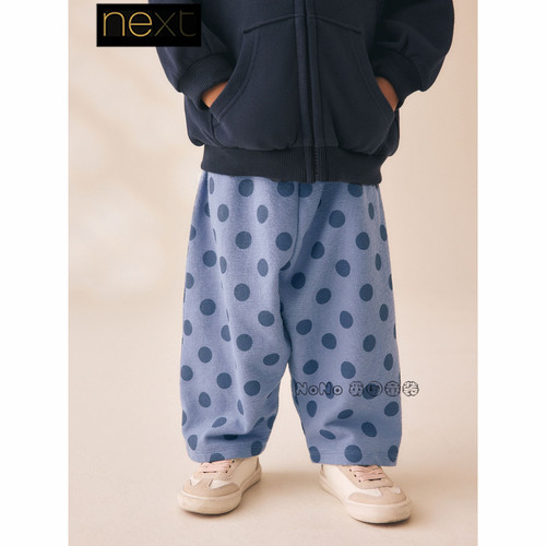 Next英国正品代购儿童蓝色圆点全棉休闲长裤新款1-7岁V43-038