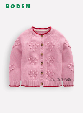 代购英国Mini BODEN女童粉色波波球毛衣针织开衫全棉2-14岁G5753