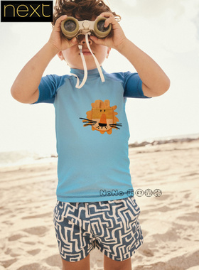 英国Next正品男童蓝色狮子分体泳衣防晒SPF50+泳裤沙滩E91-829