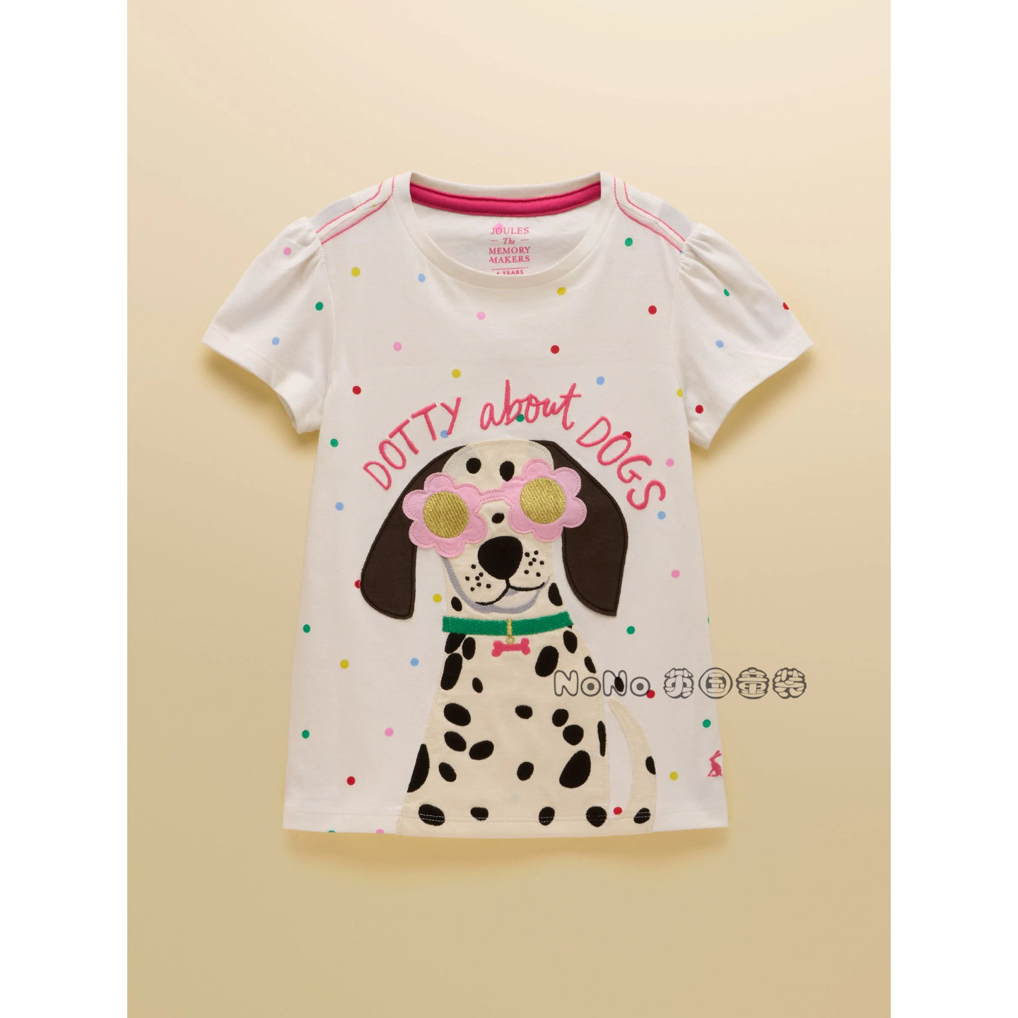 英国Next英国兔女童彩色波点小狗刺绣短袖T恤衫全棉1-10岁H27-224