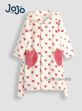 JoJo Maman BEBE英国女童乳白色爱心抓绒睡袍浴袍家居服F47-427