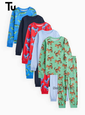 现货英国TU正品男童红蓝绿色鳄鱼恐龙长袖家居服睡衣秋裤纯棉