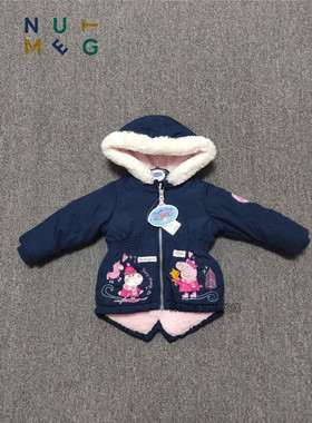 现货Nutmeg英国正品女童深蓝色小猪佩奇加厚棉服连帽棉衣