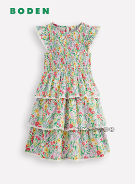 英国Mini Boden女童红绿色打揽碎花全棉短袖连衣裙2-12岁G5795