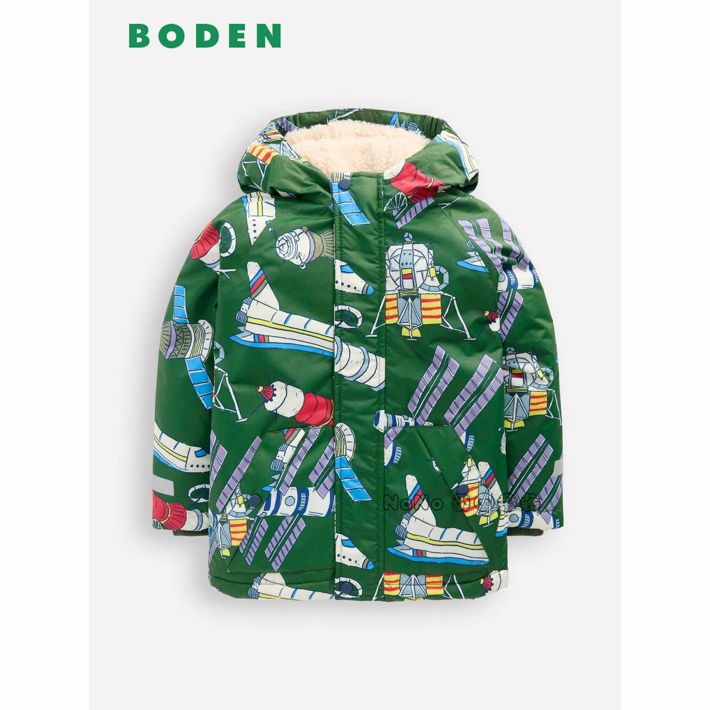 代购英国Mini BODEN男童新款绿色宇宙卫星外套棉服加厚柔软防雨