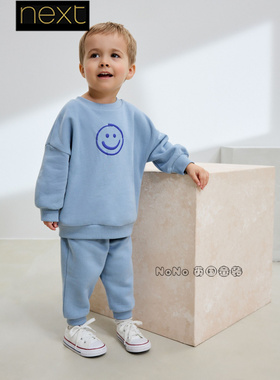 英国Next正品代购男童蓝色笑脸宽松卫衣裤运动休闲酷套装F14-868