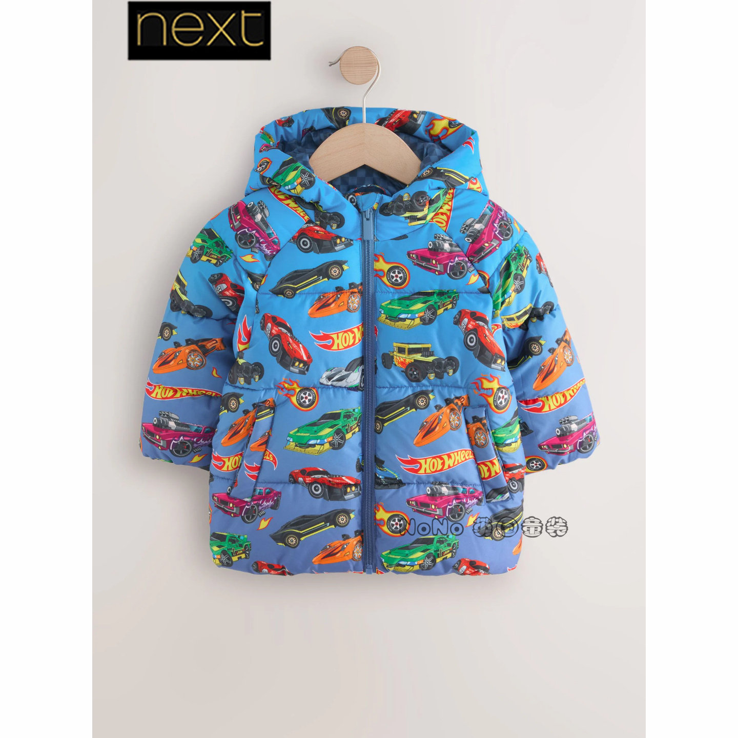 英国Next男童正品蓝彩色赛车保暖加厚外套棉服加毛1-7岁AW3-331