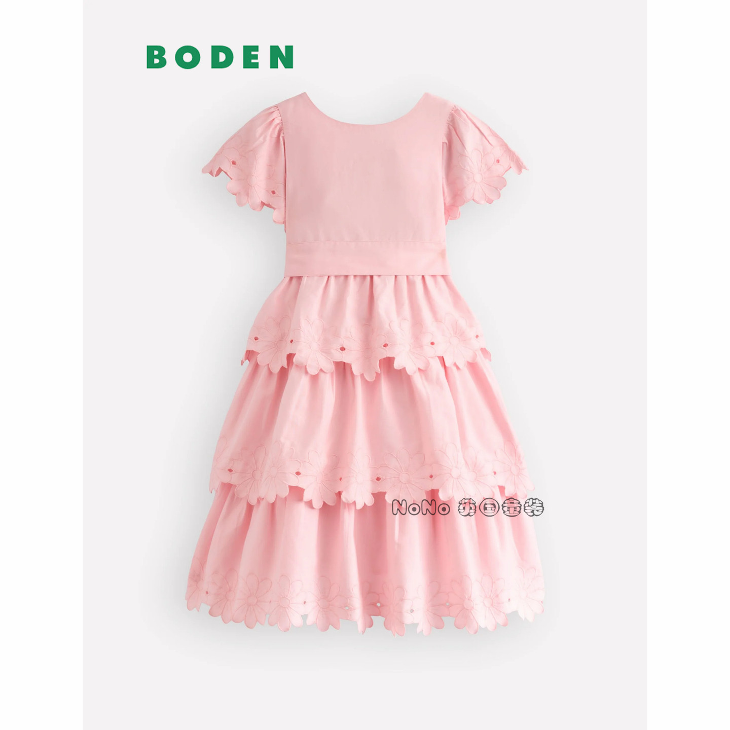 英国Mini Boden女童粉色腰带礼服演出连衣裙全棉新款2-12岁G6007