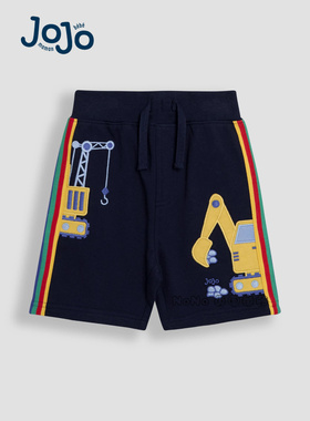 现货英国JoJo Maman Bebe正品儿童卡通挖掘机蓝色短裤运动纯棉