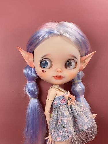 小布改娃成品小妖女 幻彩妆容 妖精耳朵配淡粉蓝眼皮 订制定金