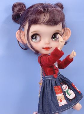 茄紫小啾啾头  萌萌咧嘴笑 伸小舌头绘草莓眼皮 B女 小布改娃定金