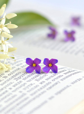 俄罗斯BG 个性饰品/手工礼物/气质百搭/植物花卉/紫色丁香花耳钉