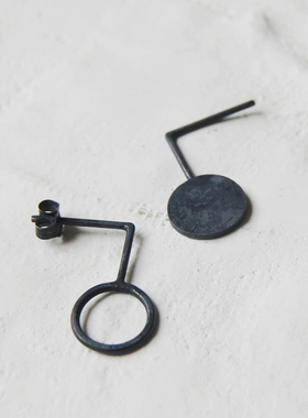 法国巴黎AgJc原创手作 欧美极简主义 925纯银氧化银耳环耳坠 现货