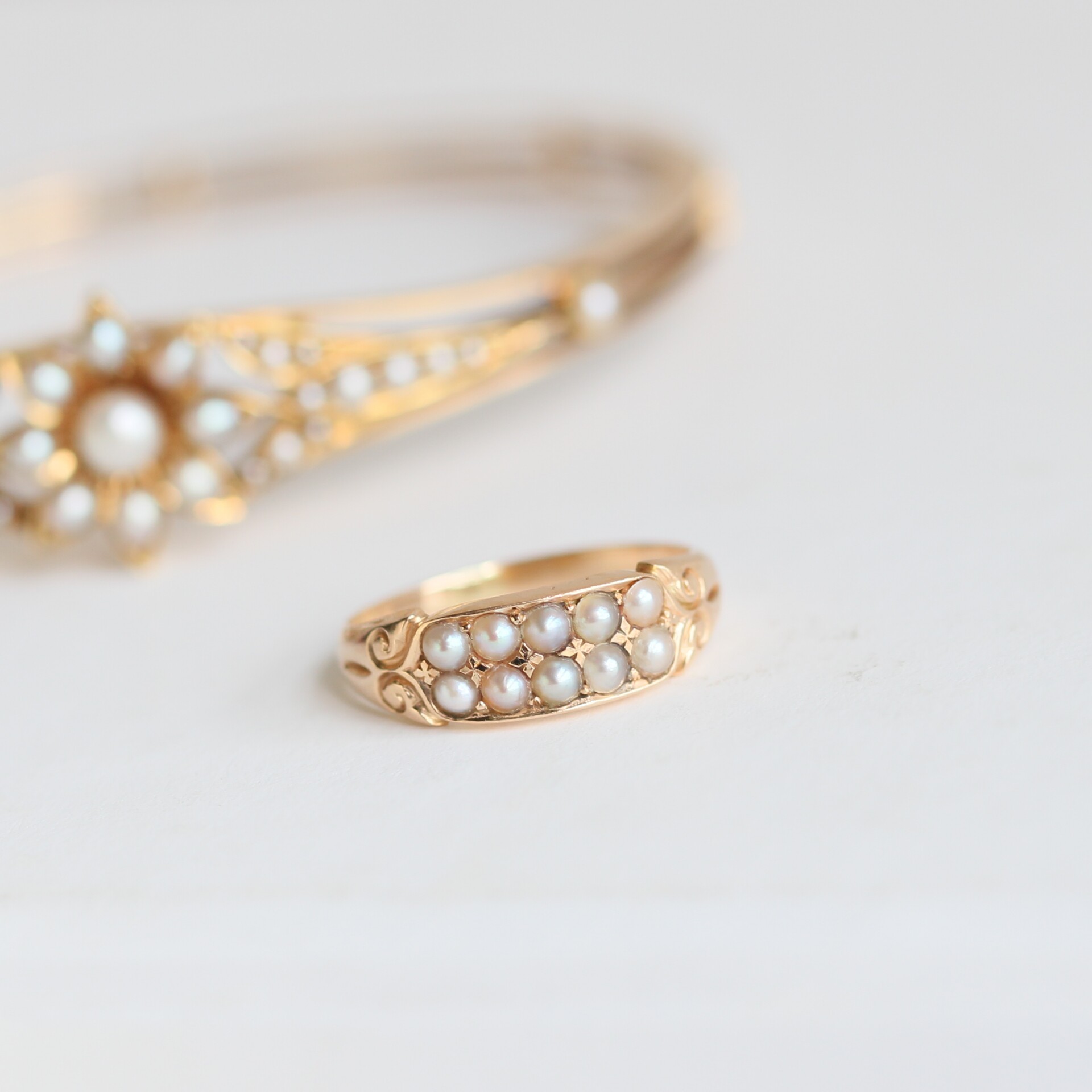 【现货】vintage古董 1885年维多利亚18k纯金镶珍珠戒指 收藏级