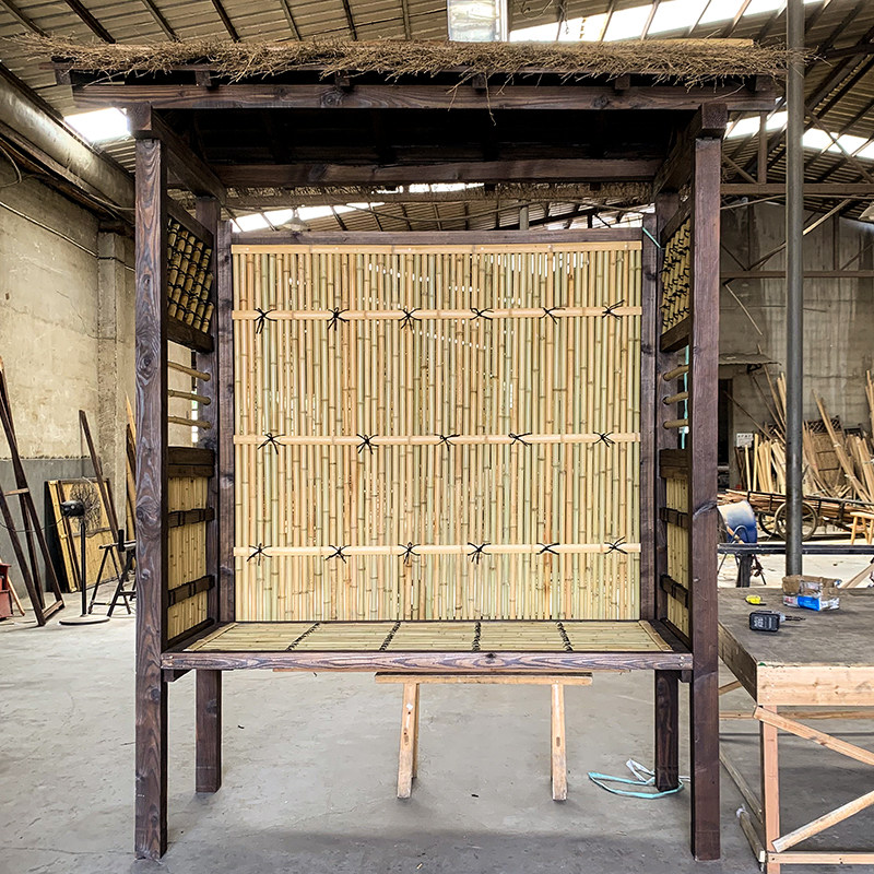 日式茶亭竹亭子竹门楼竹屋竹长廊庭院装饰户外花园别墅室外篱笆栅