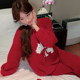 软绵绵冬季 睡衣女保暖加厚加绒半边绒新年红色卡通小狗外穿家居服