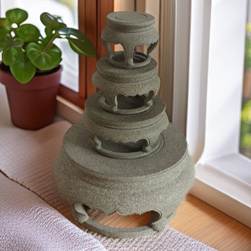 石雕花架圆形简约底座石头桌面花卉台天然石材花托室内小号盆景架