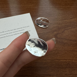 独立设计纯银磨砂不规则椭圆形耳钉个性小众气质高级感时尚女耳饰