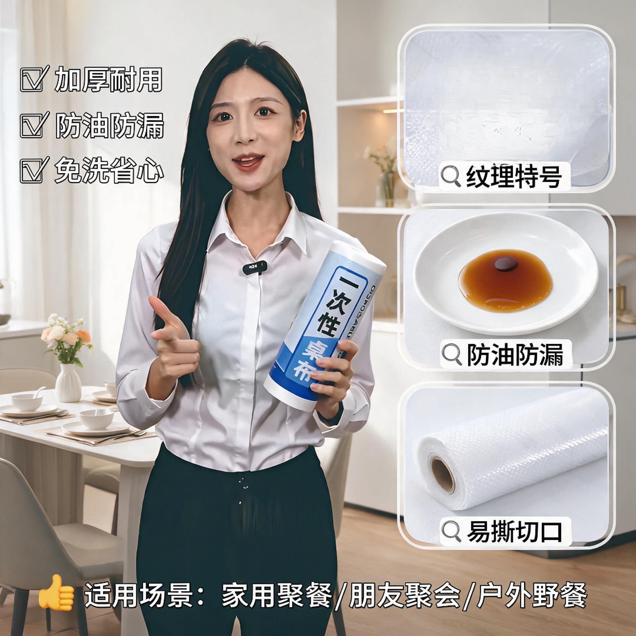 长方形婚庆餐饮酒店桌纸一次性桌布塑料台布餐桌布加厚红白色透明
