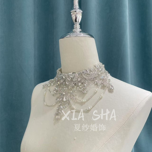 原创新款 新娘婚纱项链婚礼配饰手工缝制珠片重工脖链单独婚纱领子