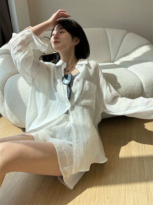 缇素5239#苎麻长袖衬衫女夏季薄款气质法式小衫防晒上衣