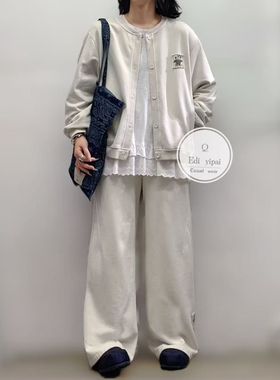 ED，77002#纯棉砂洗做旧贴布春秋款棒球服上衣外套