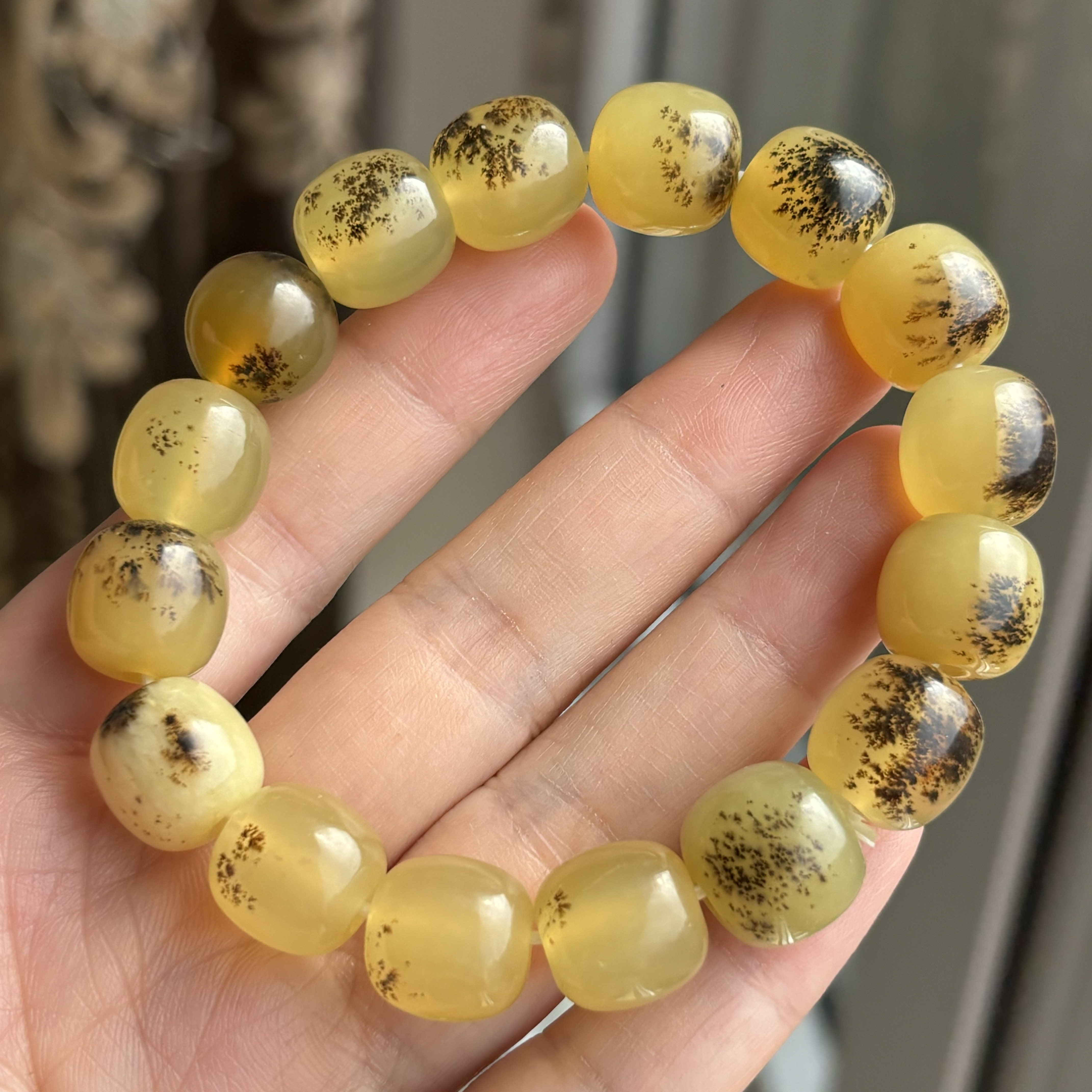 天然岫岩玉辽阳花玉奶黄包草花手手饰