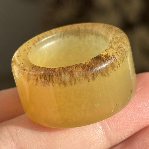 天然岫玉辽阳花玉精品红糖色直扳特色满圈水草花19.3口径扳指正品