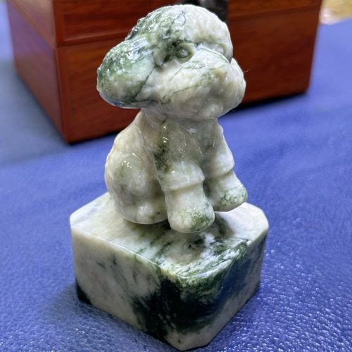 天然岫玉180料甲翠飘花小狗印章摆件旺旺来财送礼自用佳品保真