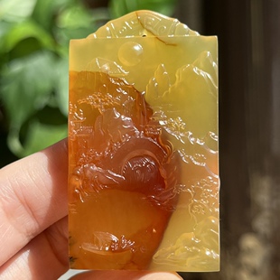 天然岫玉辽阳花玉红糖血管线俏色山水牌吊坠步步高升正品包邮