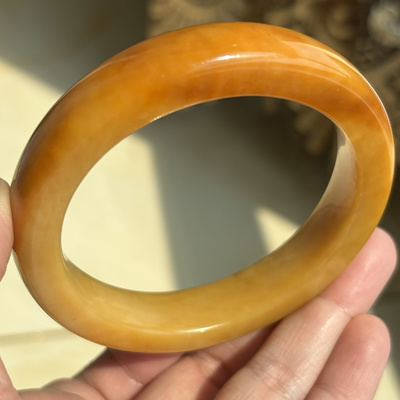 天然岫岩玉辽阳花玉鸡油黄红糖方手镯60.8-13.5-10.1mm正品包邮