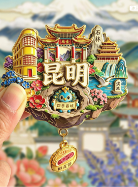 昆明创意金属冰箱贴云南景区城市磁贴石林滇池旅游纪念品磁吸磁性
