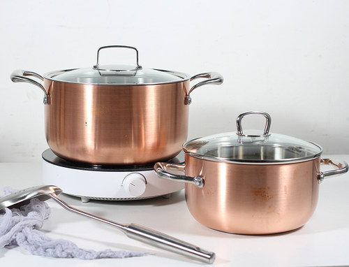 性价比高铜锅！出口加厚三层复铜18/10不锈钢一体汤锅煮面炖
