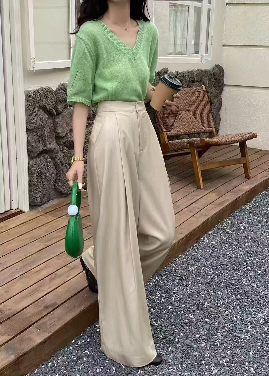 XS 7007春款高腰西装阔腿裤宽松休闲显瘦长裤纯色百搭气质垂女裤