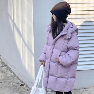 2024新款连帽羽绒服韩版加厚焦糖色男童女童中长款加厚白鸭绒外套