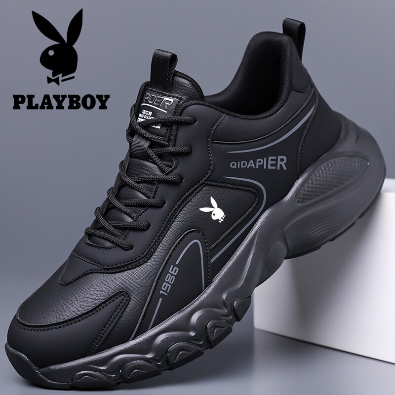 花花公子男鞋春季新款防滑减震运动鞋皮面透气男士休闲鞋轻便跑鞋