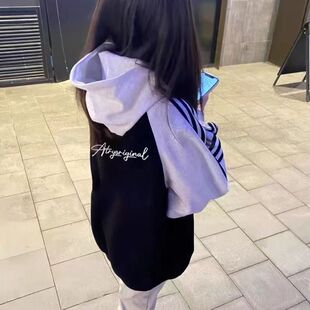 中大童美式卫衣插肩三杠男女童装秋季印花打底衫宽松学生情侣上衣