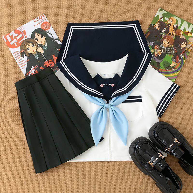 小猫jk制服水手服套装可爱蓝色领结短袖黑色百褶裙学院女童夏季女