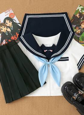 小猫jk制服水手服套装可爱蓝色领结短袖黑色百褶裙学院女童夏季女